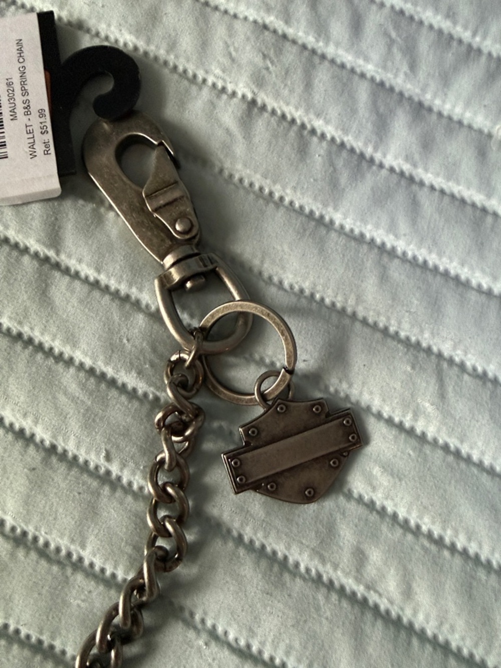 Harley-Davidson Silver Metal Chain Key Wallet Strap with Bar & Logo Charm - Picture 2 of 3